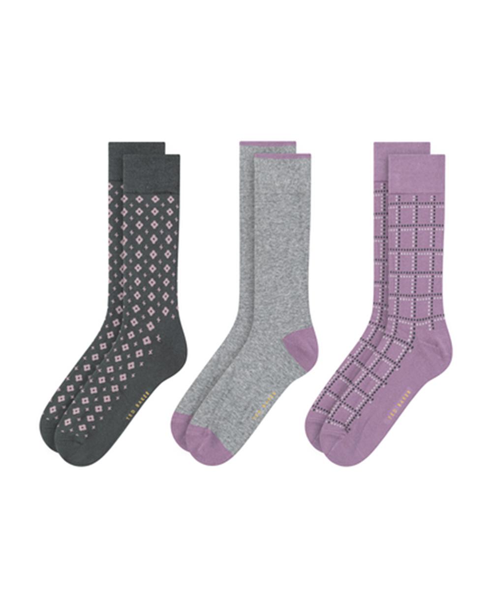Ted Baker 3 Pack Geometric Check Crew Socken Herren Grün | IHNPC-0247