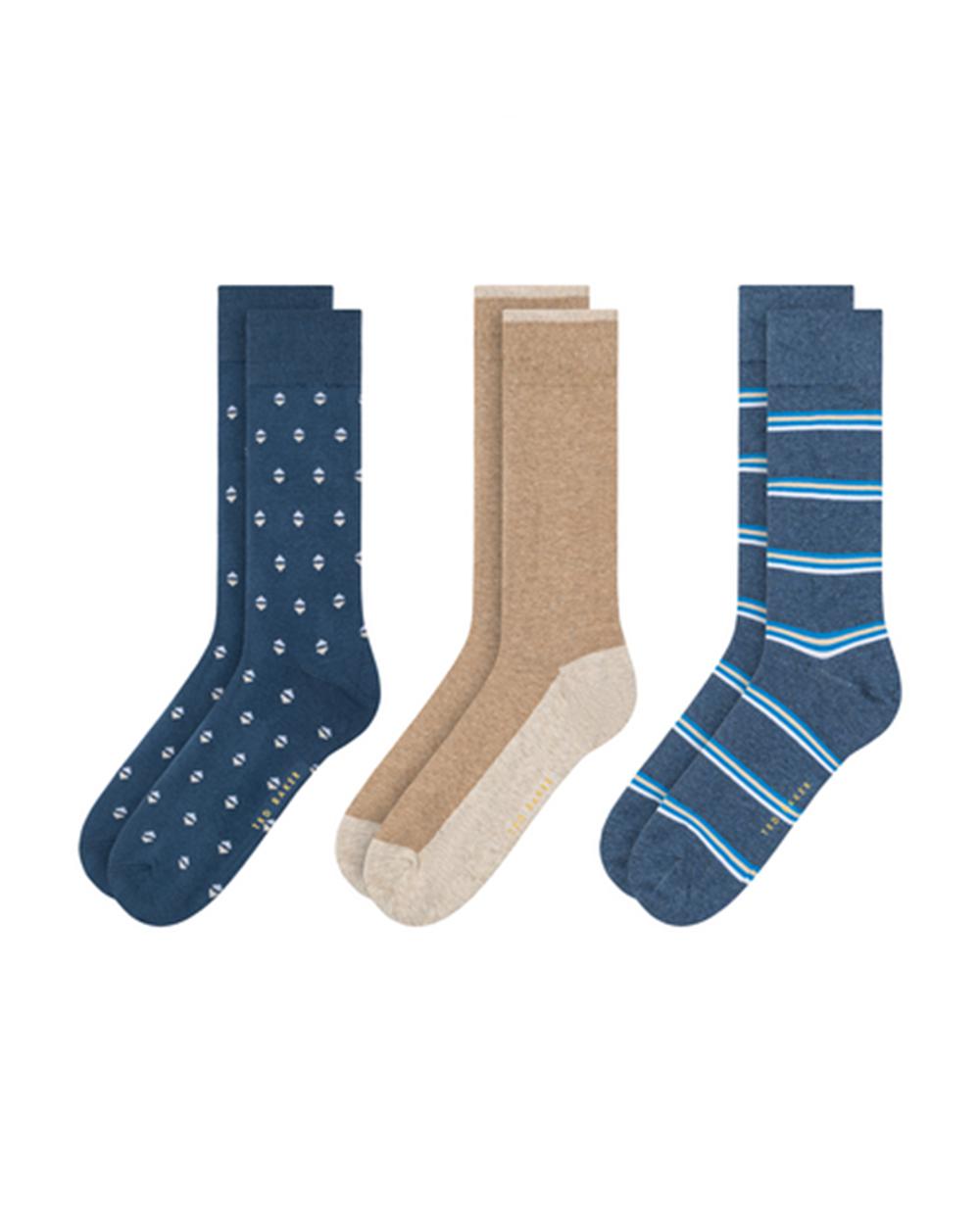 Ted Baker 3 Pack Geometric Stripe Crew Socken Herren Grau | ZMLCV-1725