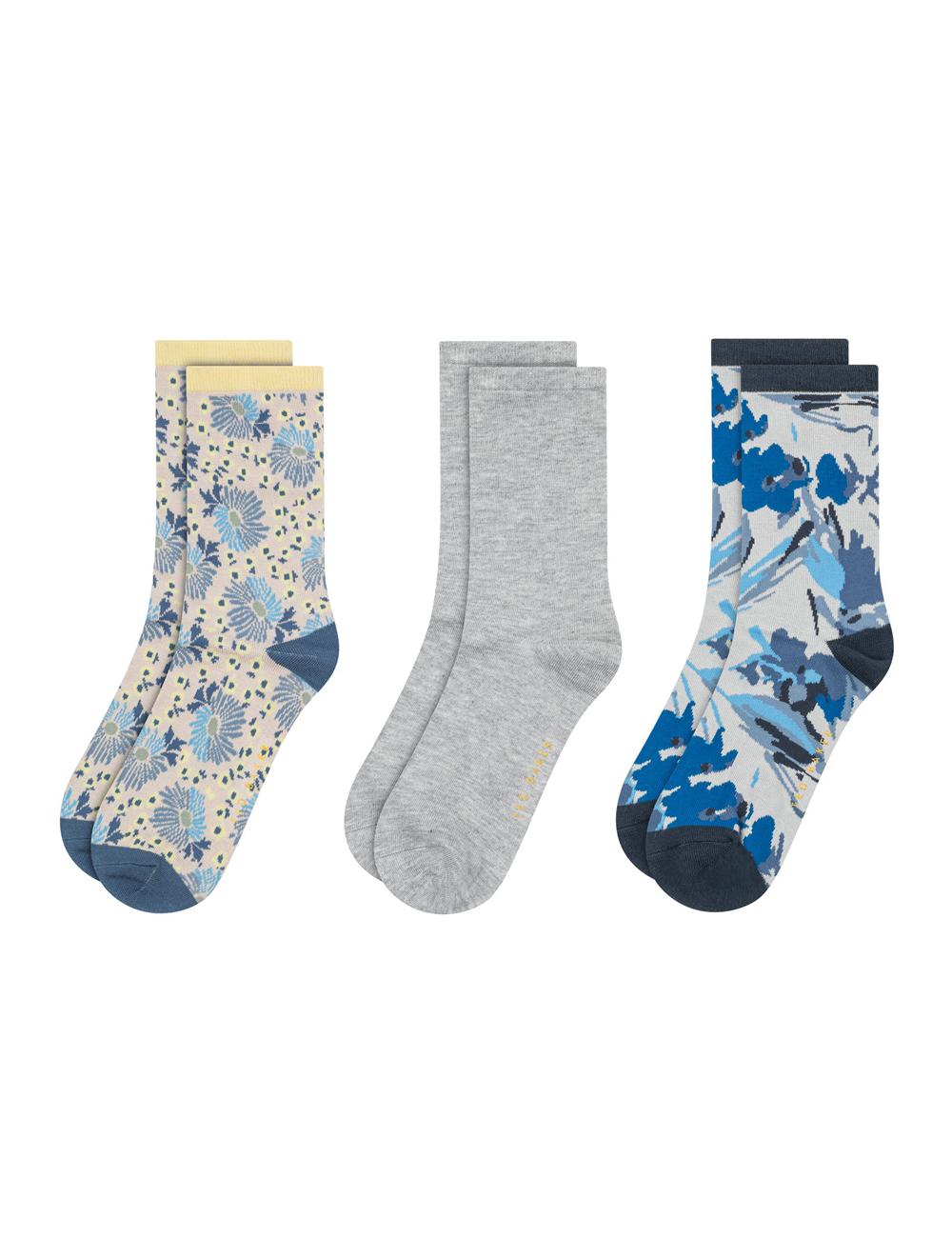 Ted Baker 3 Pack Mixed Floral Rayon Crew Socken Damen Blau | UOILA-0951