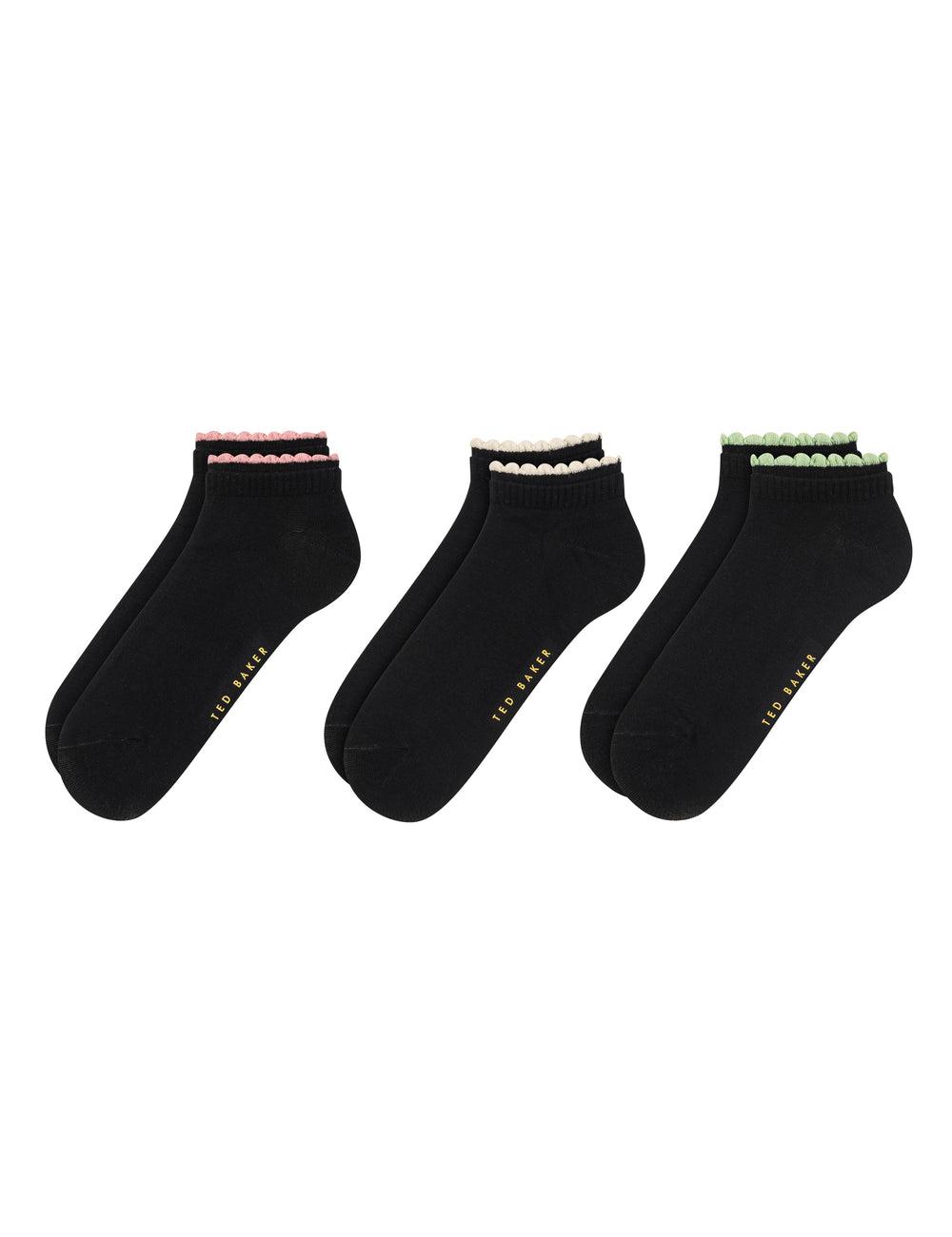 Ted Baker 3 Pack Scalloped Low Cut Ankle Socken Damen Schwarz | IQHJU-1839