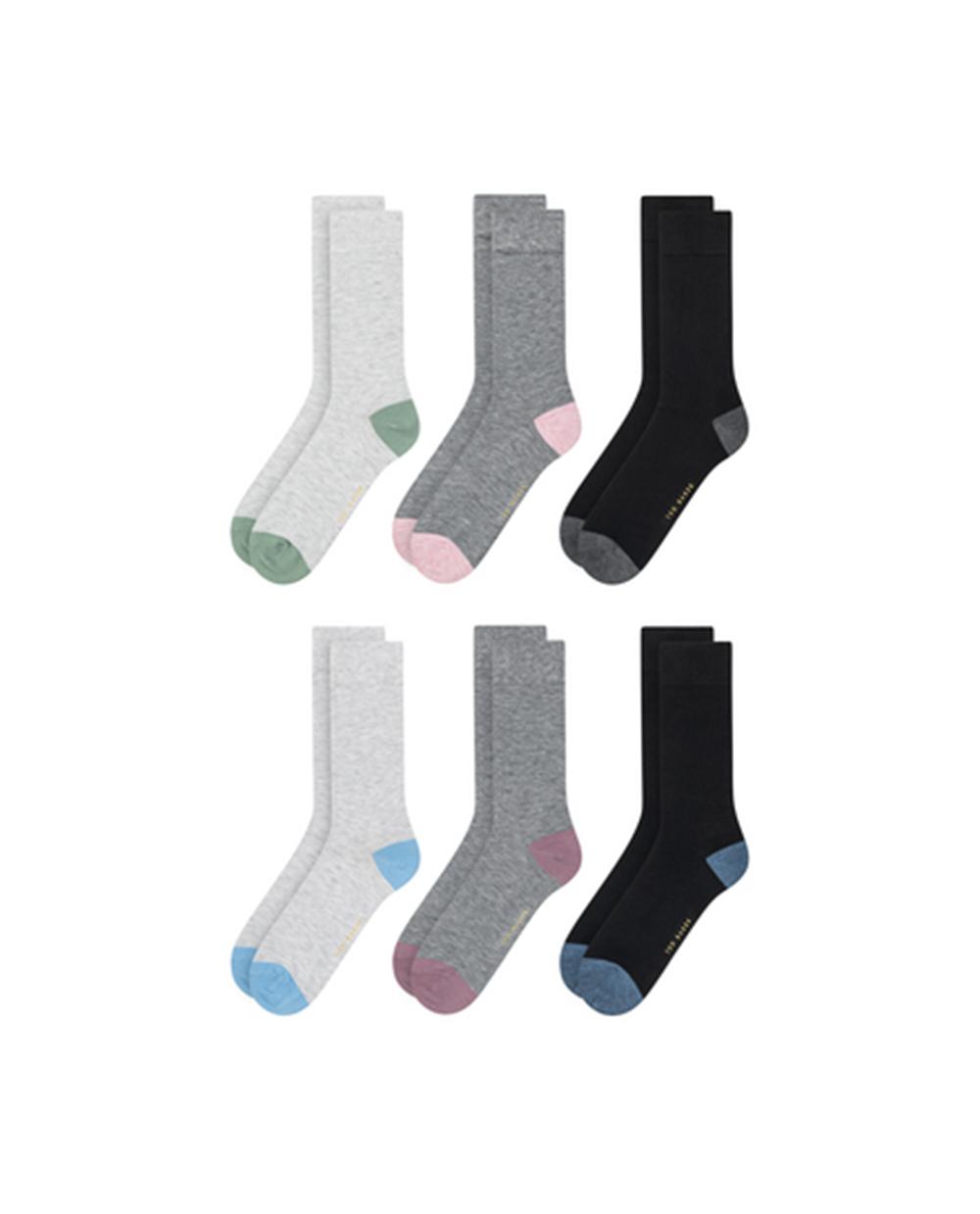 Ted Baker 6 Pack Contrast Heel Toe Crew Socken Herren Schwarz | EKHVF-8142