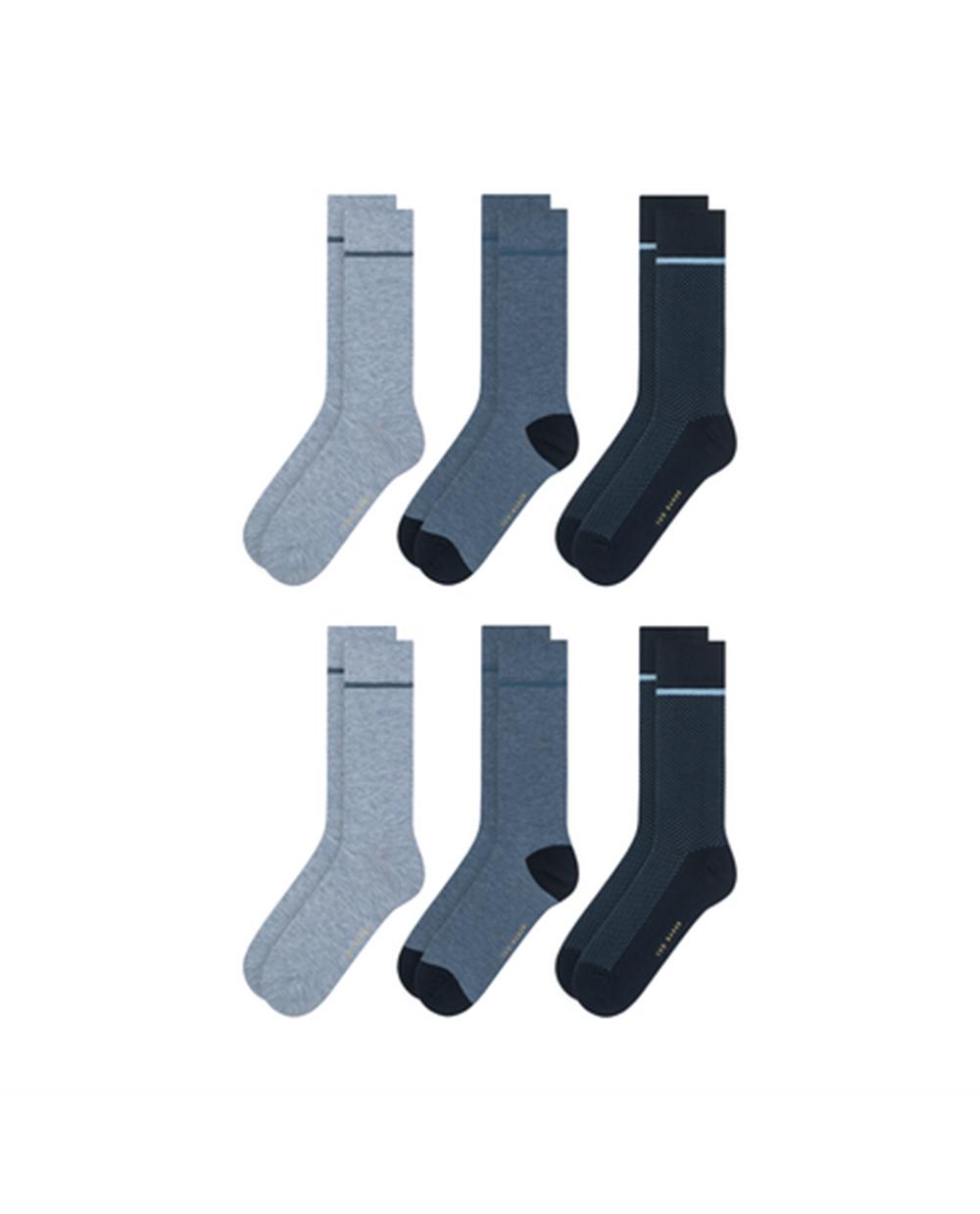 Ted Baker 6 Pack Cotton Rich Mixed Crew Socken Herren Blau | GFBXR-7936
