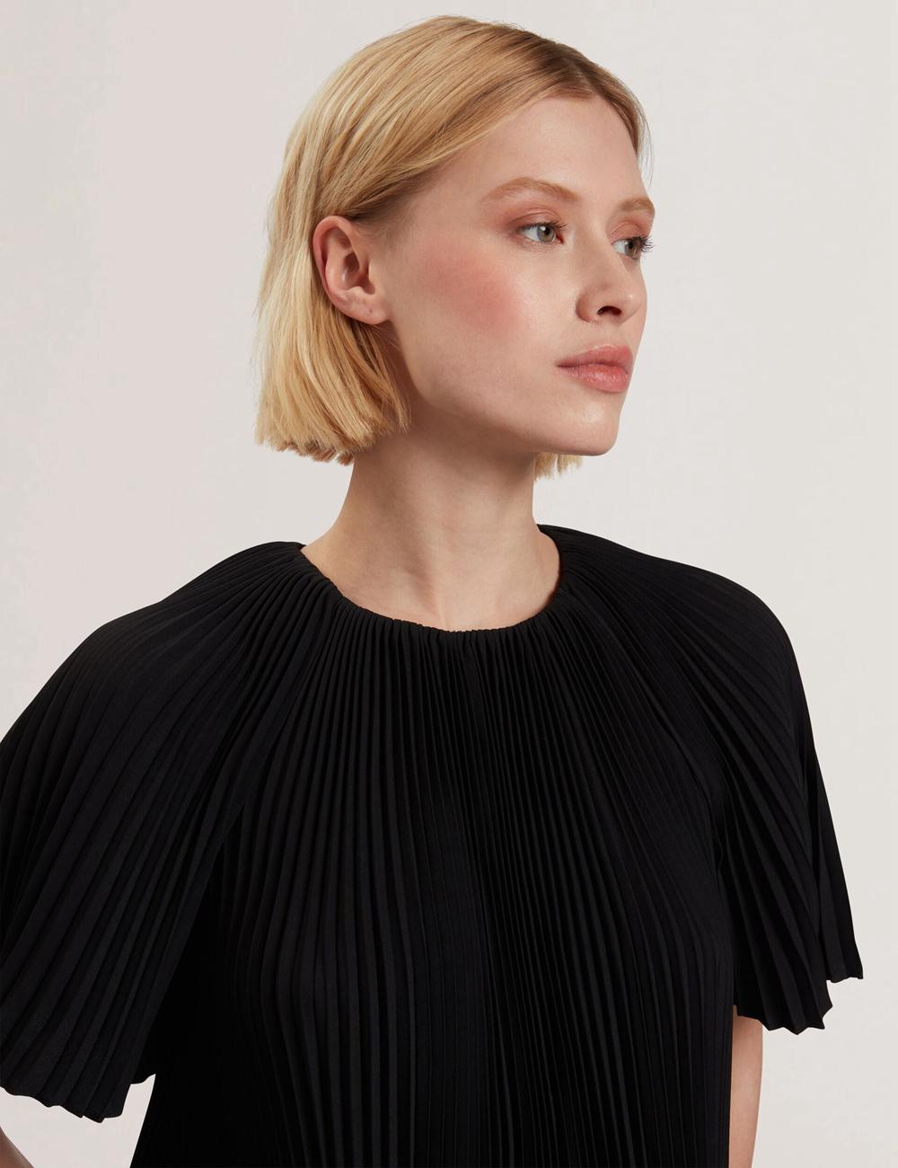 Ted Baker AGARA - Pleated Short Sleeve Woven Bluse Damen Schwarz | PLMUG-5097