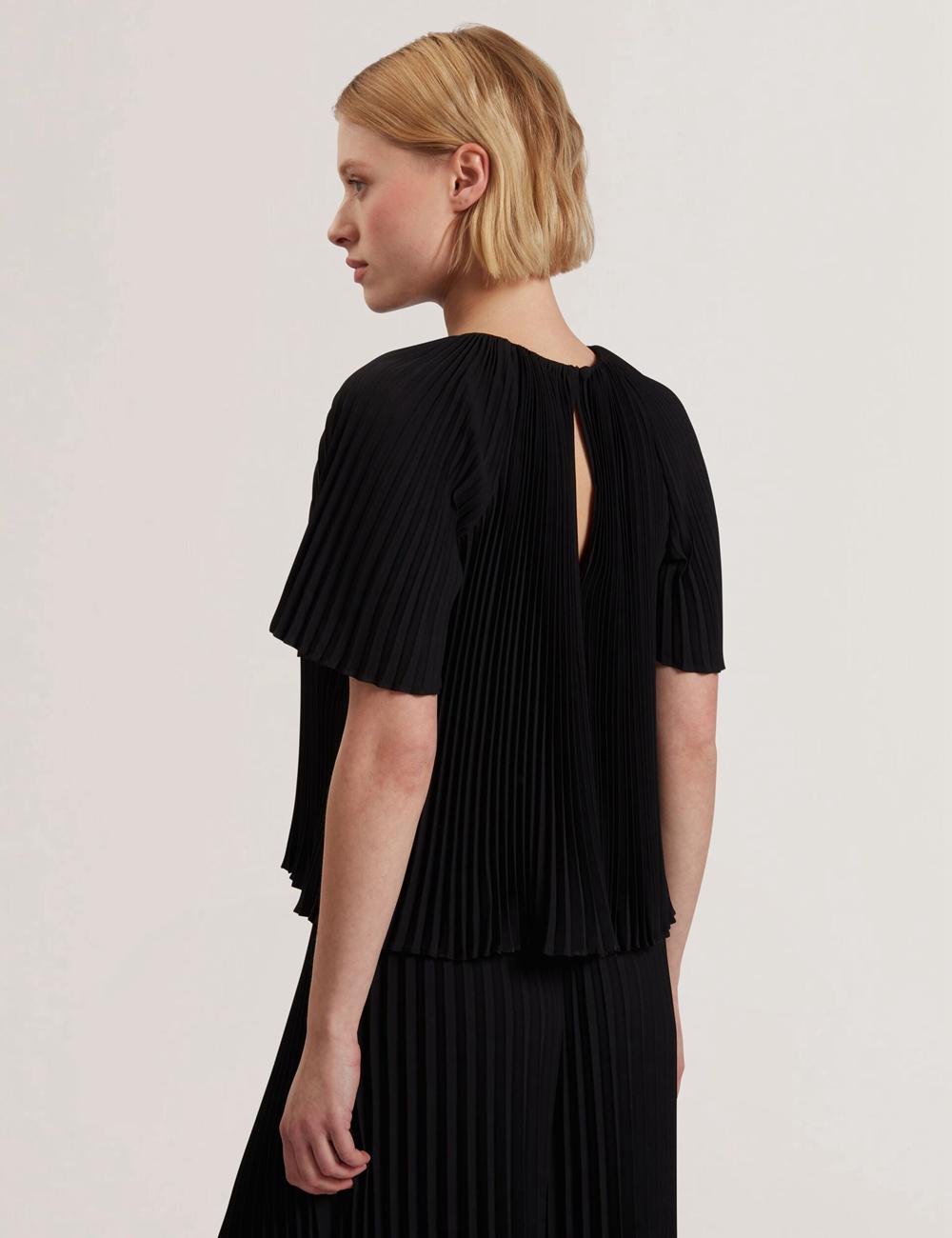 Ted Baker AGARA - Pleated Short Sleeve Woven Bluse Damen Schwarz | PLMUG-5097