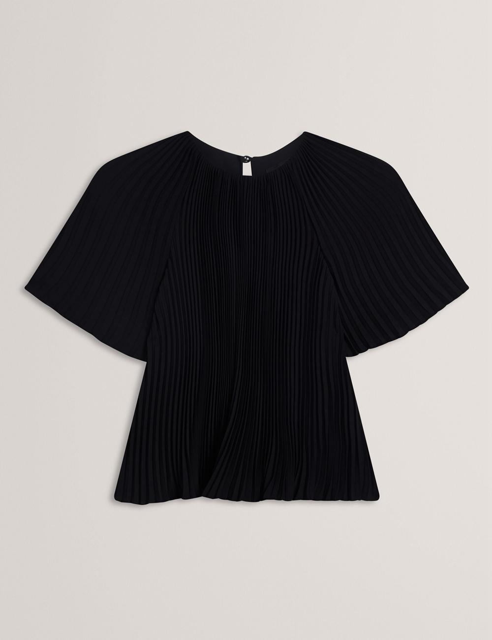Ted Baker AGARA - Pleated Short Sleeve Woven Bluse Damen Schwarz | PLMUG-5097