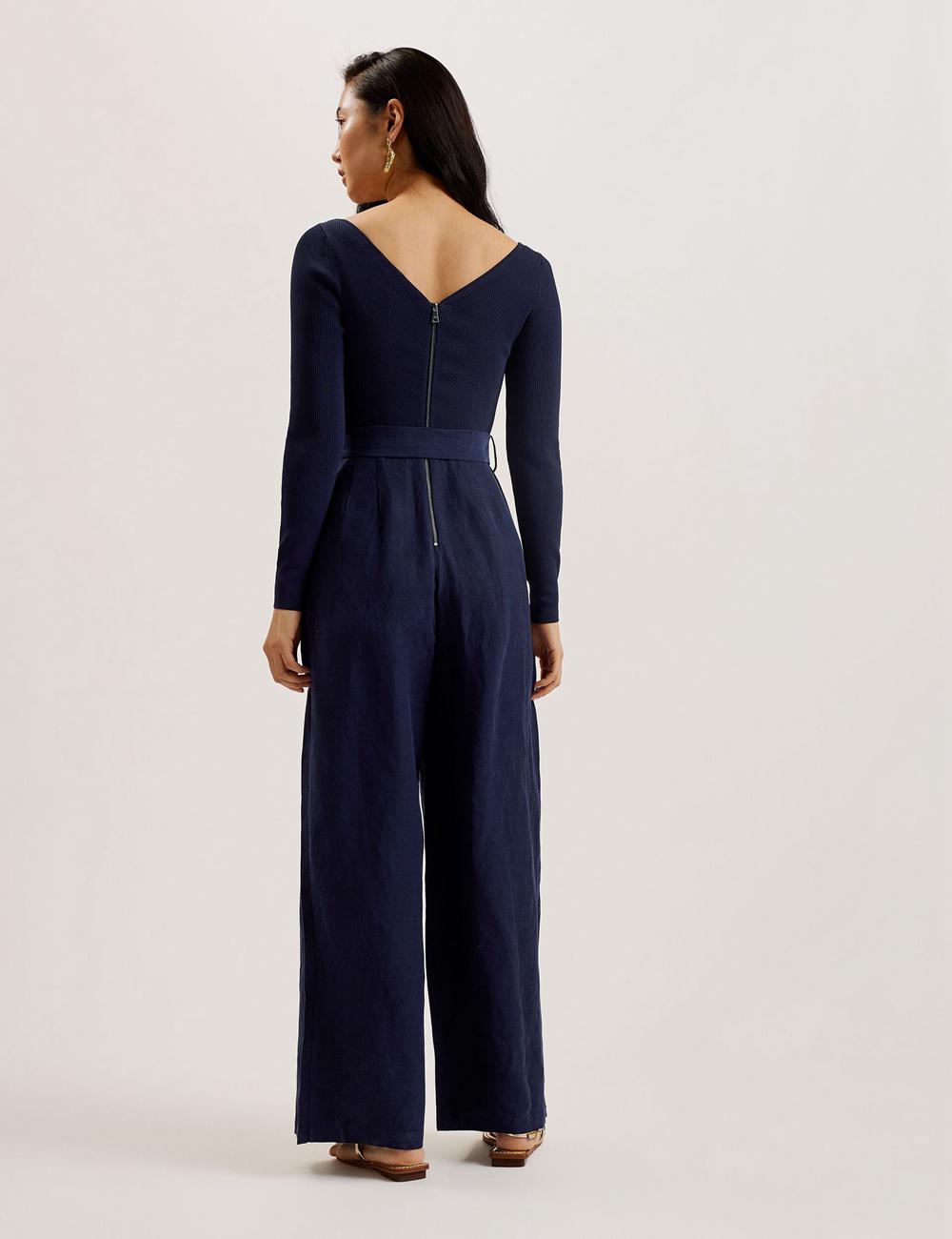 Ted Baker AGATEA - Off Shoulder Belted Wide Leg Jumpsuit Damen Navy | WUSNZ-5972