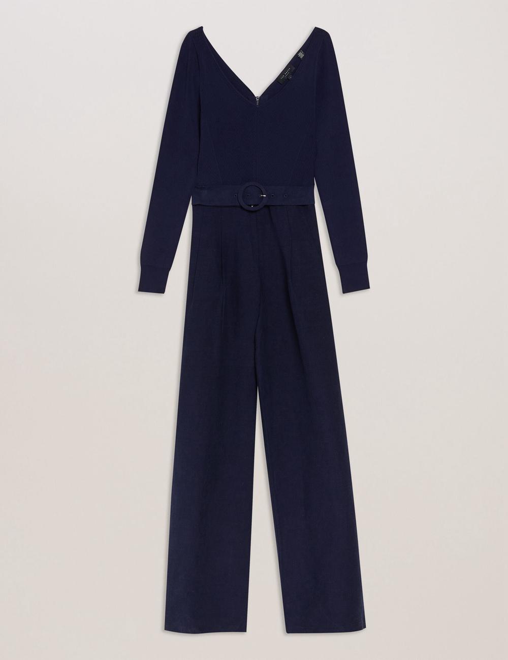 Ted Baker AGATEA - Off Shoulder Belted Wide Leg Jumpsuit Damen Navy | WUSNZ-5972