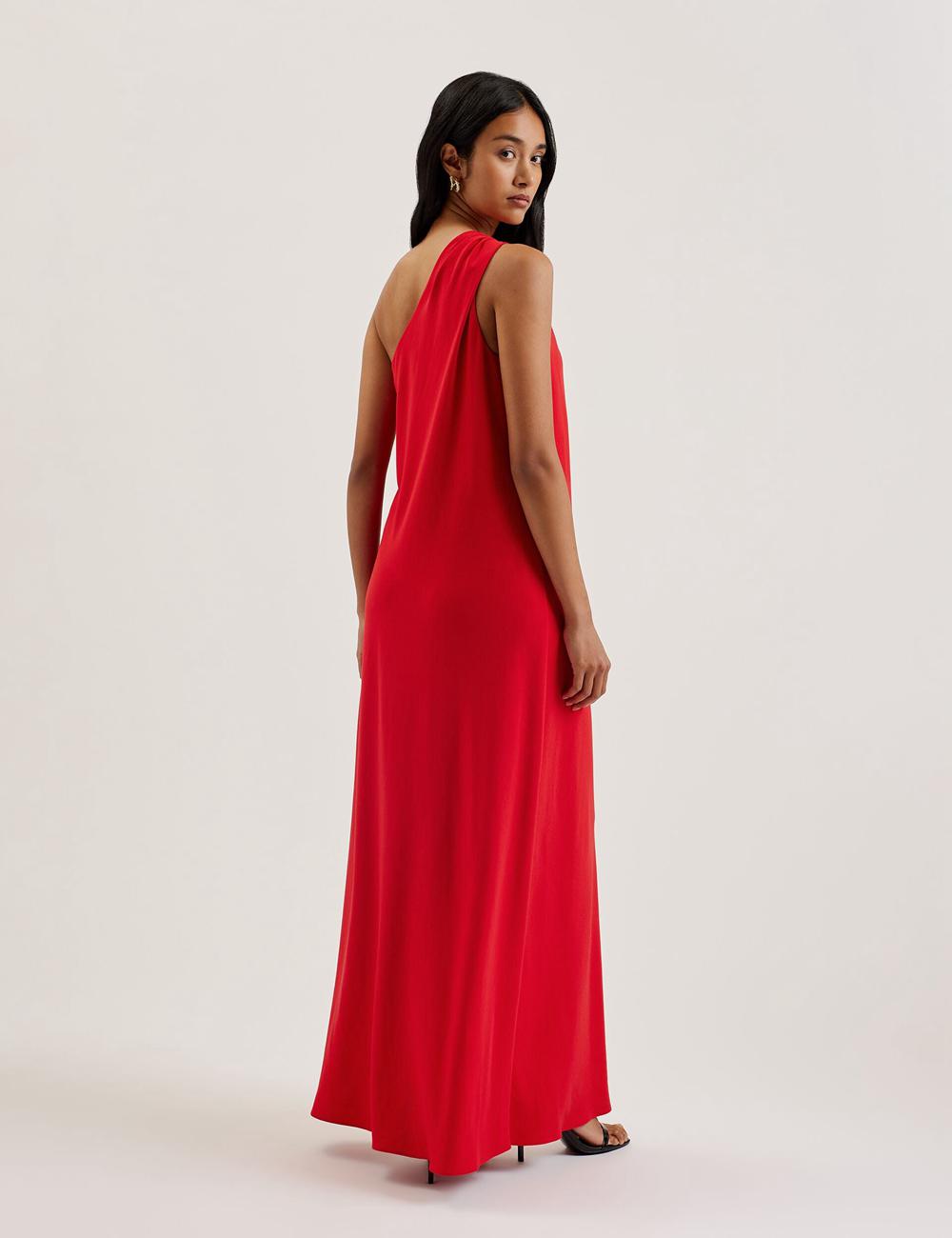 Ted Baker AISLI - One Shoulder Woven Maxikleid Damen Rot | GFSPW-0789