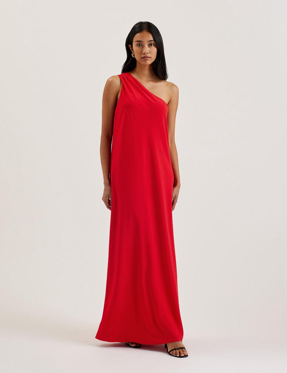 Ted Baker AISLI - One Shoulder Woven Maxikleid Damen Rot | GFSPW-0789