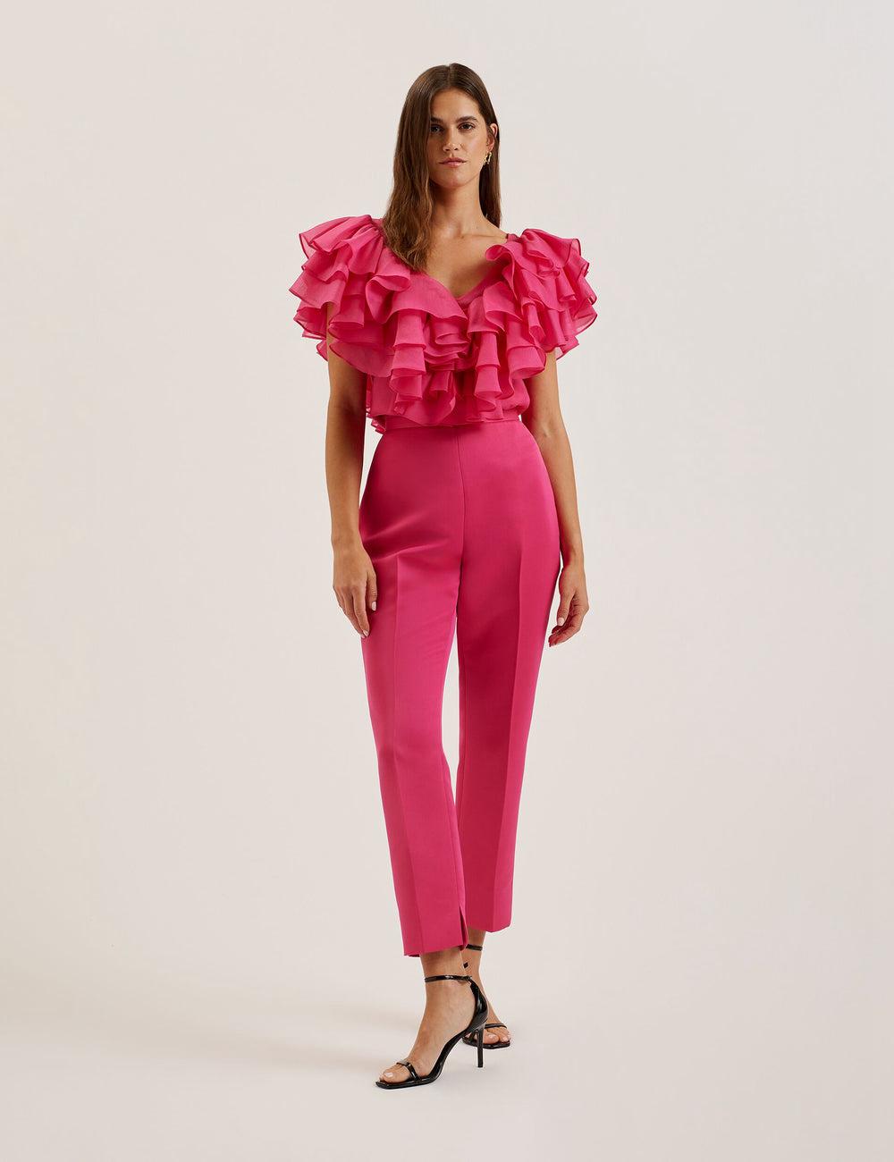 Ted Baker AKENIT - Satin Tailored Slim Leg Hosen Damen Fuchsie | TJQFR-4513