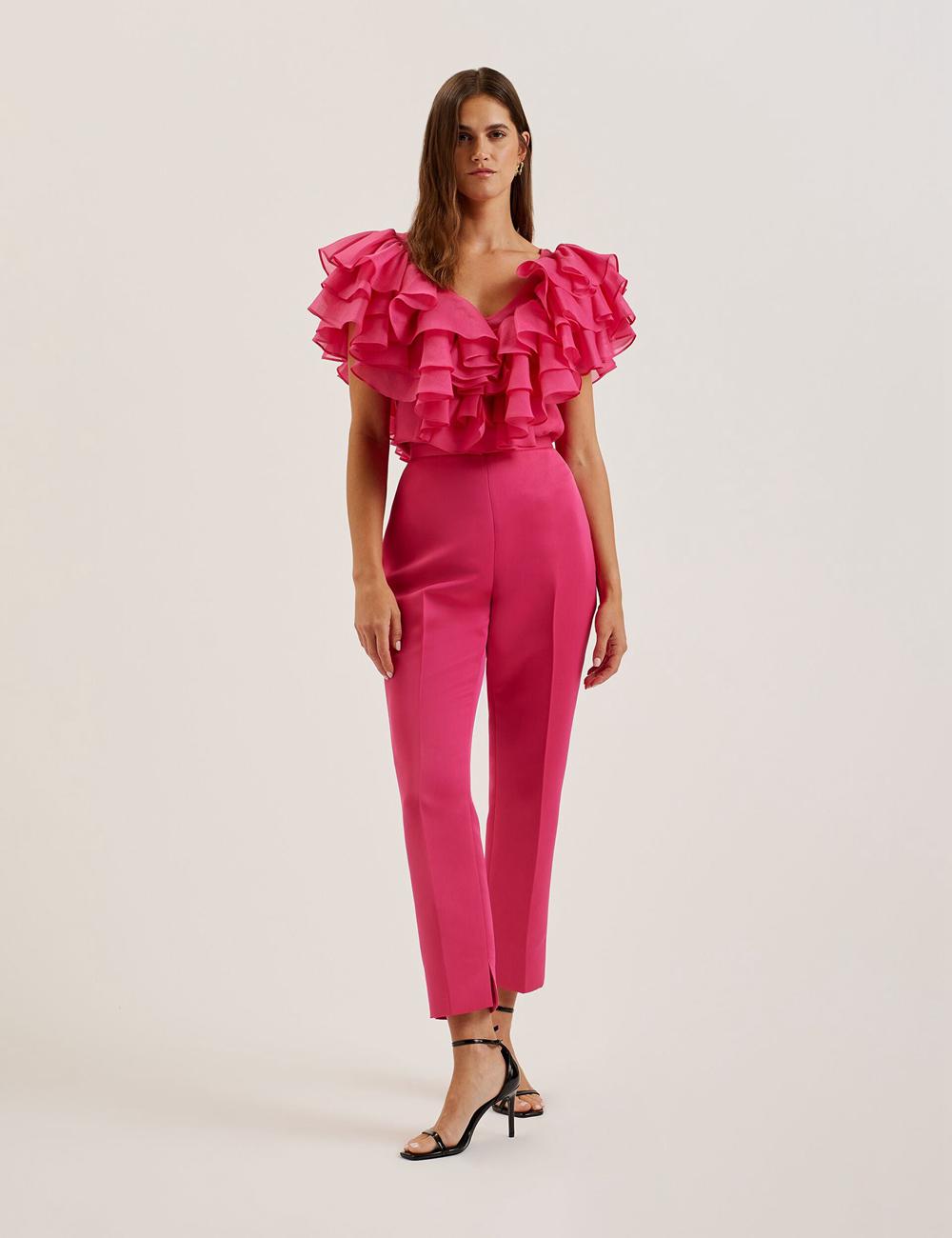 Ted Baker AKENIT - Satin Tailored Slim Leg Hosen Damen Fuchsie | TJQFR-4513