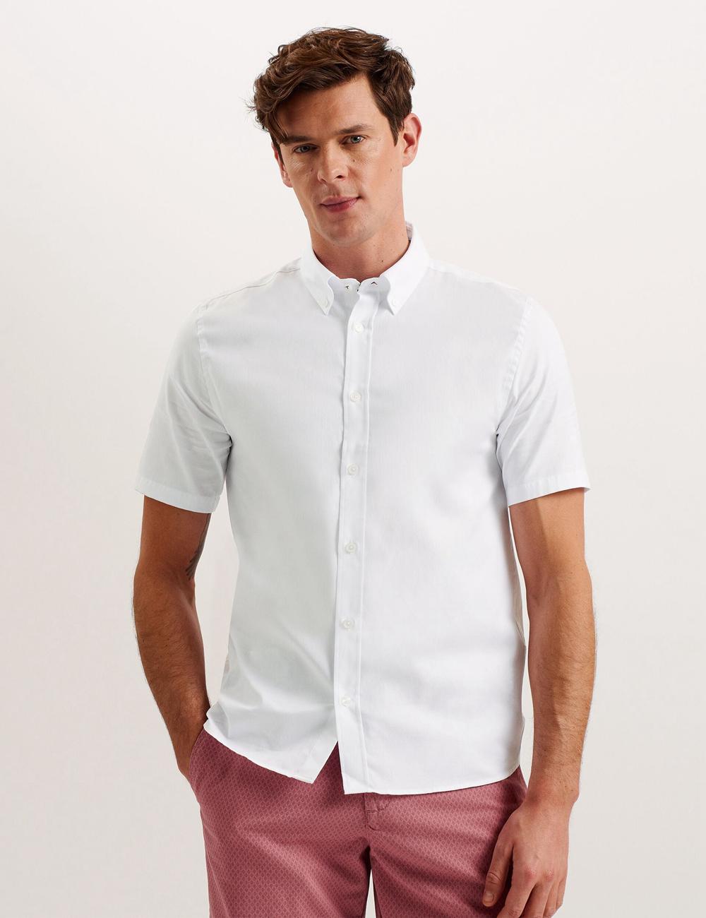 Ted Baker ALDGTE - Short Sleeve Cotton Oxford Hemd Herren Weiß | SRUXM-1764