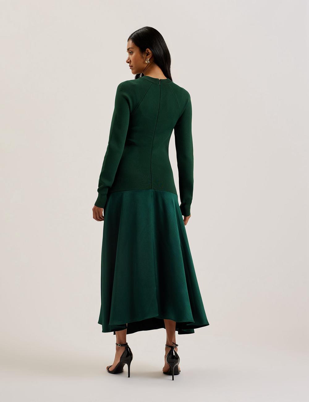 Ted Baker ALFEIOS - Long Sleeve Satin Skirt Midi-kleid Damen Grün | VNJHU-6587