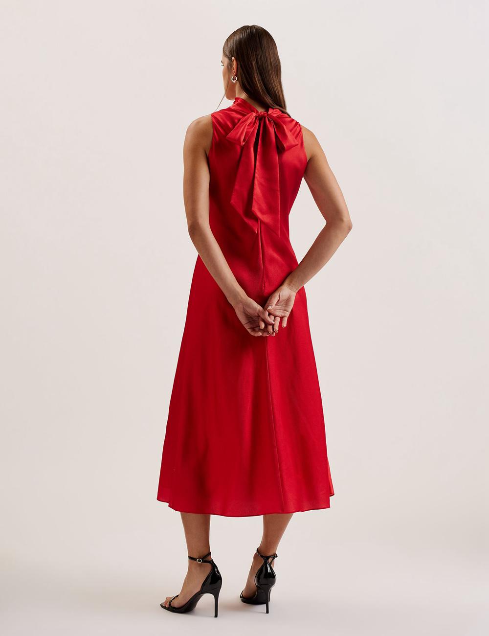 Ted Baker ALIARA - Floral Satin High Neck Sleeveless Midi-kleid Damen Rot | IORCB-5931