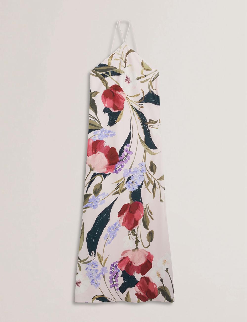 Ted Baker ALMARIA - Floral Halter Neck Woven Maxikleid Damen Rosa | XSNYD-2561