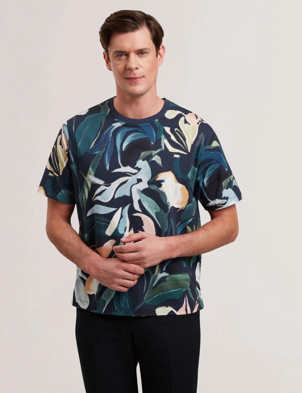Ted Baker ALMOI - Floral Print Pure Cotton T-shirts Herren Schwarz | IMODX-9065
