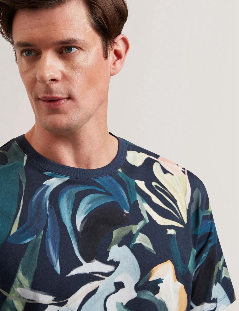 Ted Baker ALMOI - Floral Print Pure Cotton T-shirts Herren Schwarz | IMODX-9065