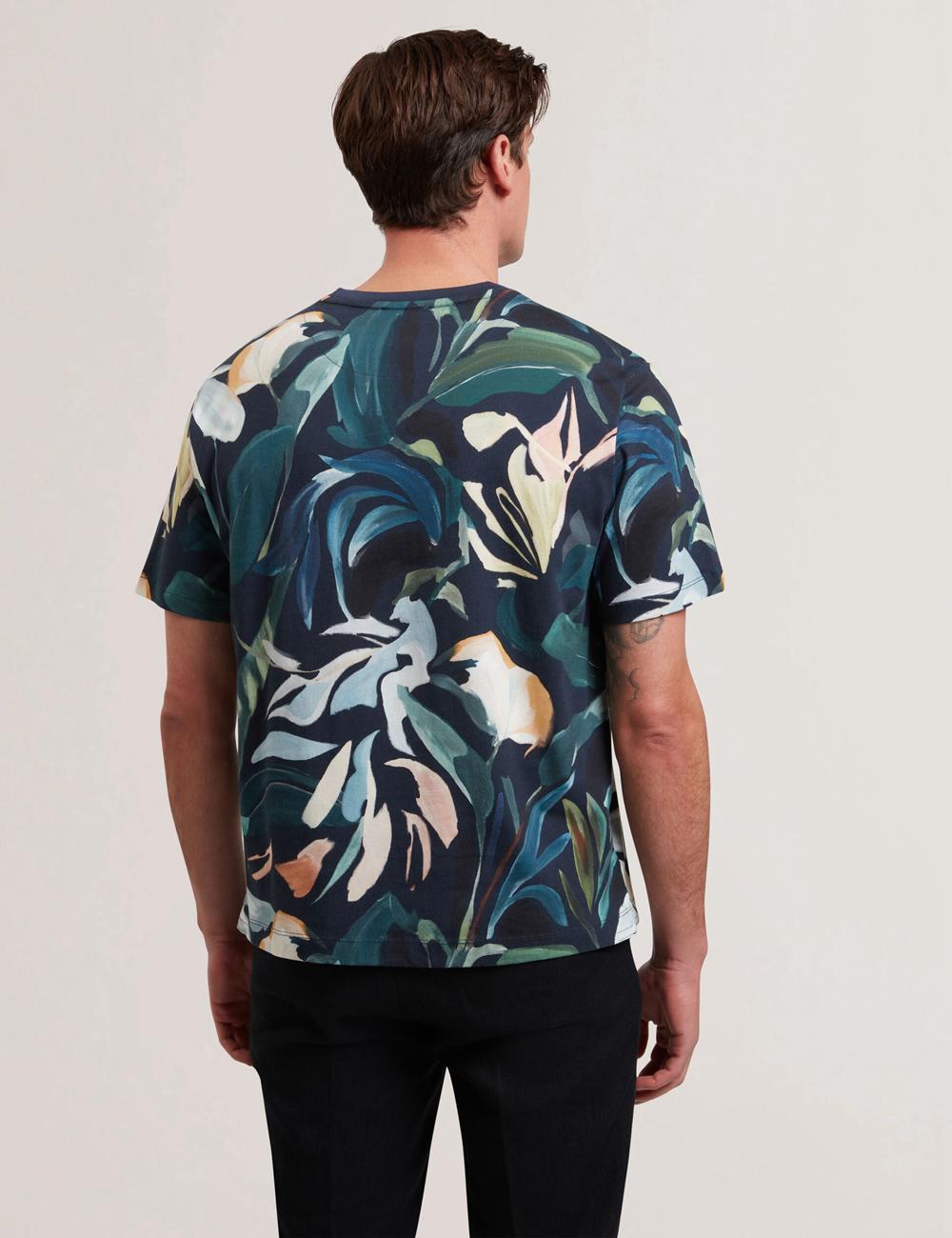 Ted Baker ALMOI - Floral Print Pure Cotton T-shirts Herren Schwarz | IMODX-9065