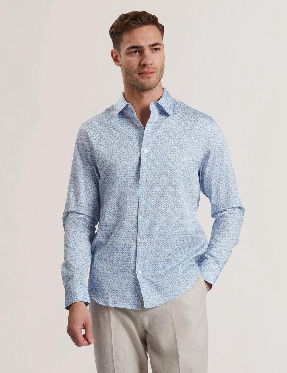 Ted Baker ALPHAIS - Regular Fit Geometric Pure Cotton Hemd Herren Blau | MKWCY-1547