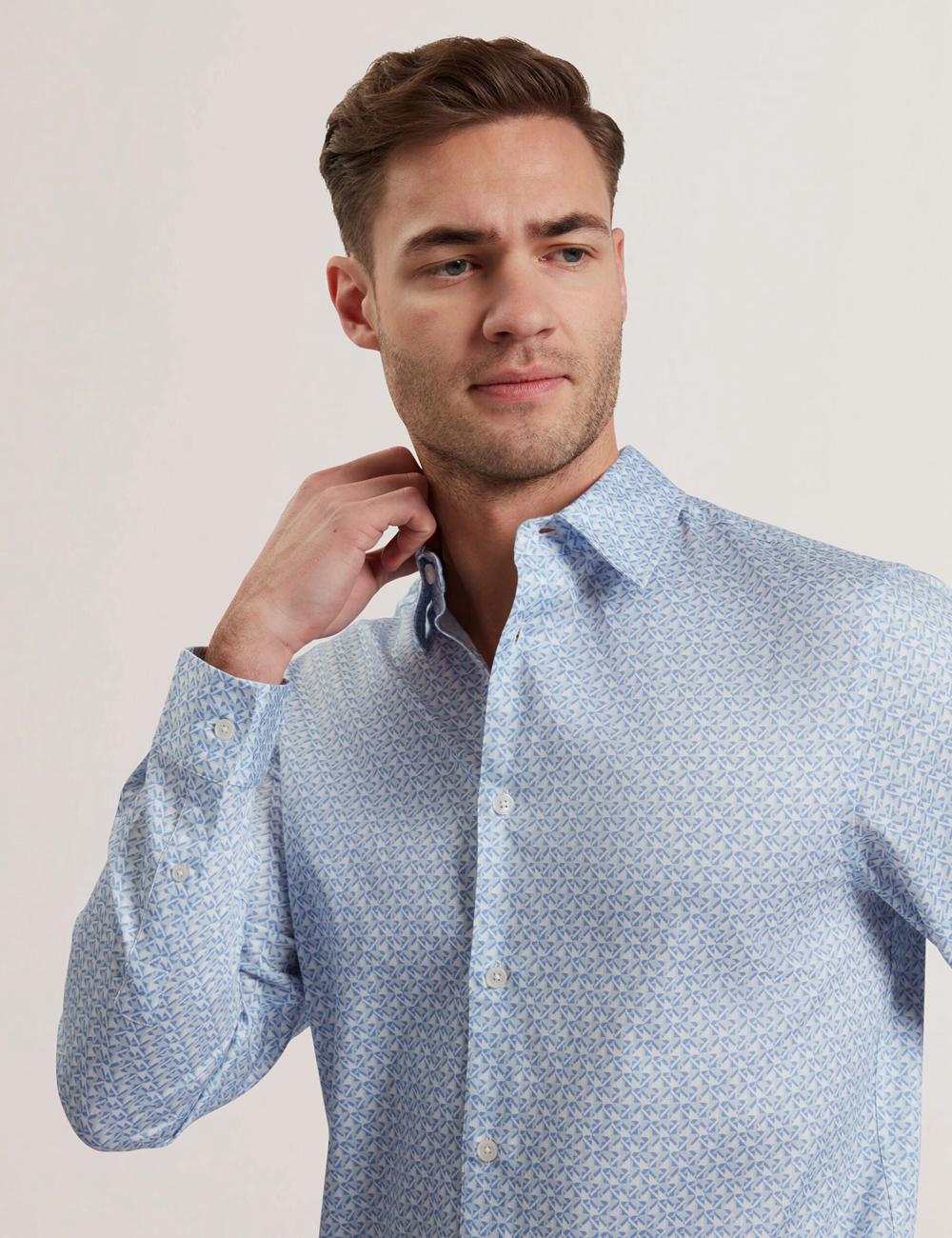 Ted Baker ALPHAIS - Regular Fit Geometric Pure Cotton Hemd Herren Blau | MKWCY-1547