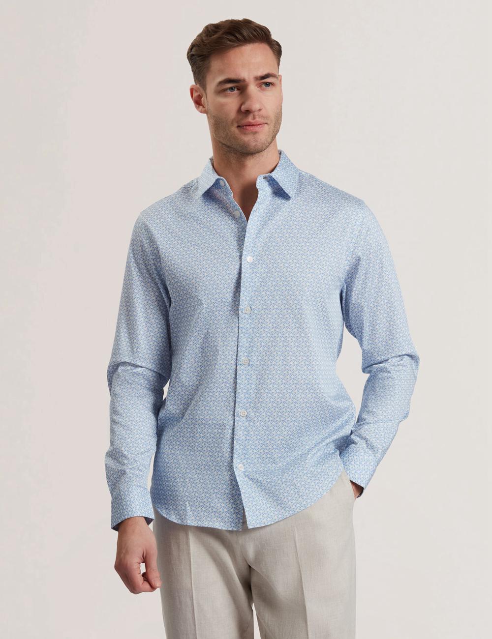 Ted Baker ALPHAIS - Regular Fit Geometric Pure Cotton Hemd Herren Blau | MKWCY-1547