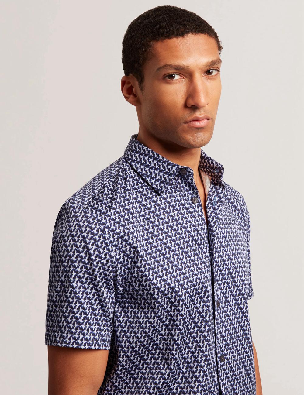 Ted Baker ALPHSO SS Regular Fit Geo Hemd Herren Navy | IQKDR-9653