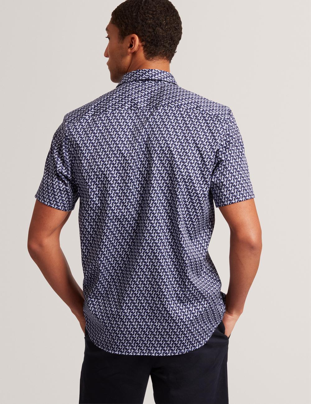 Ted Baker ALPHSO SS Regular Fit Geo Hemd Herren Navy | IQKDR-9653