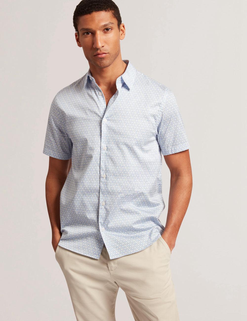 Ted Baker ALPHSO - SS Regular Fit Geo Hemd Herren Blau | PVCYX-8061