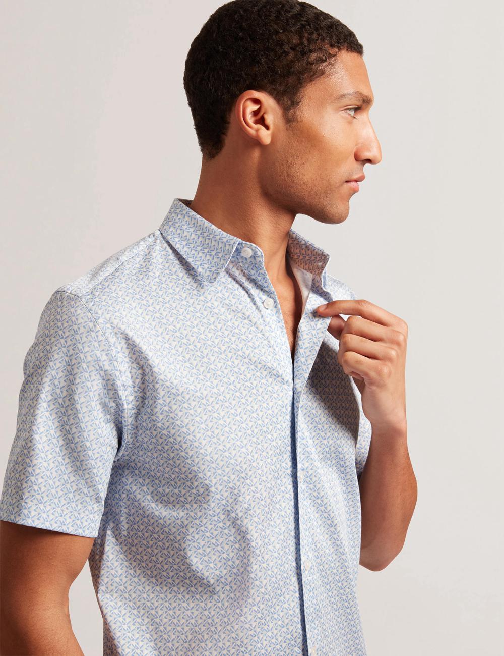 Ted Baker ALPHSO - SS Regular Fit Geo Hemd Herren Blau | PVCYX-8061