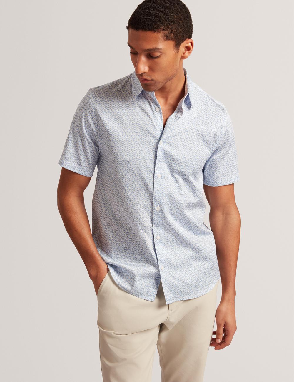 Ted Baker ALPHSO - SS Regular Fit Geo Hemd Herren Blau | PVCYX-8061
