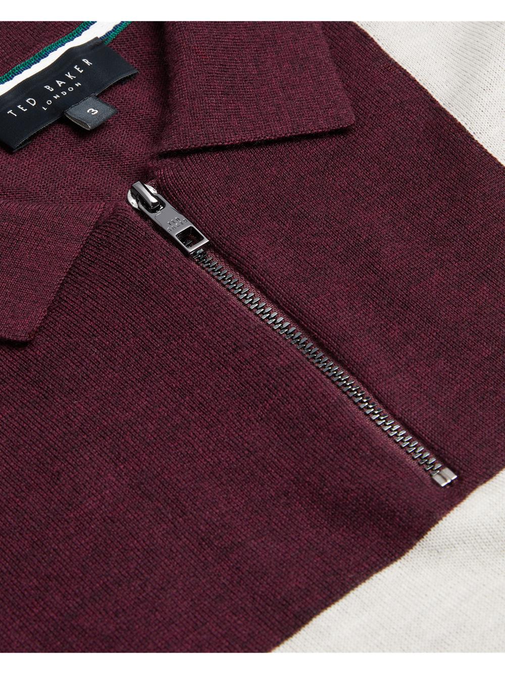 Ted Baker AMBLER - Colour Block Zip Neck Wool Polo Shirts Herren Bordeaux | TCKUW-0547