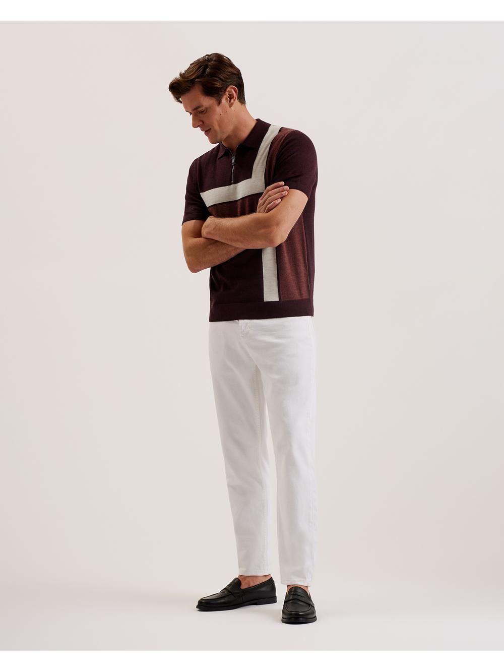 Ted Baker AMBLER - Colour Block Zip Neck Wool Polo Shirts Herren Bordeaux | TCKUW-0547