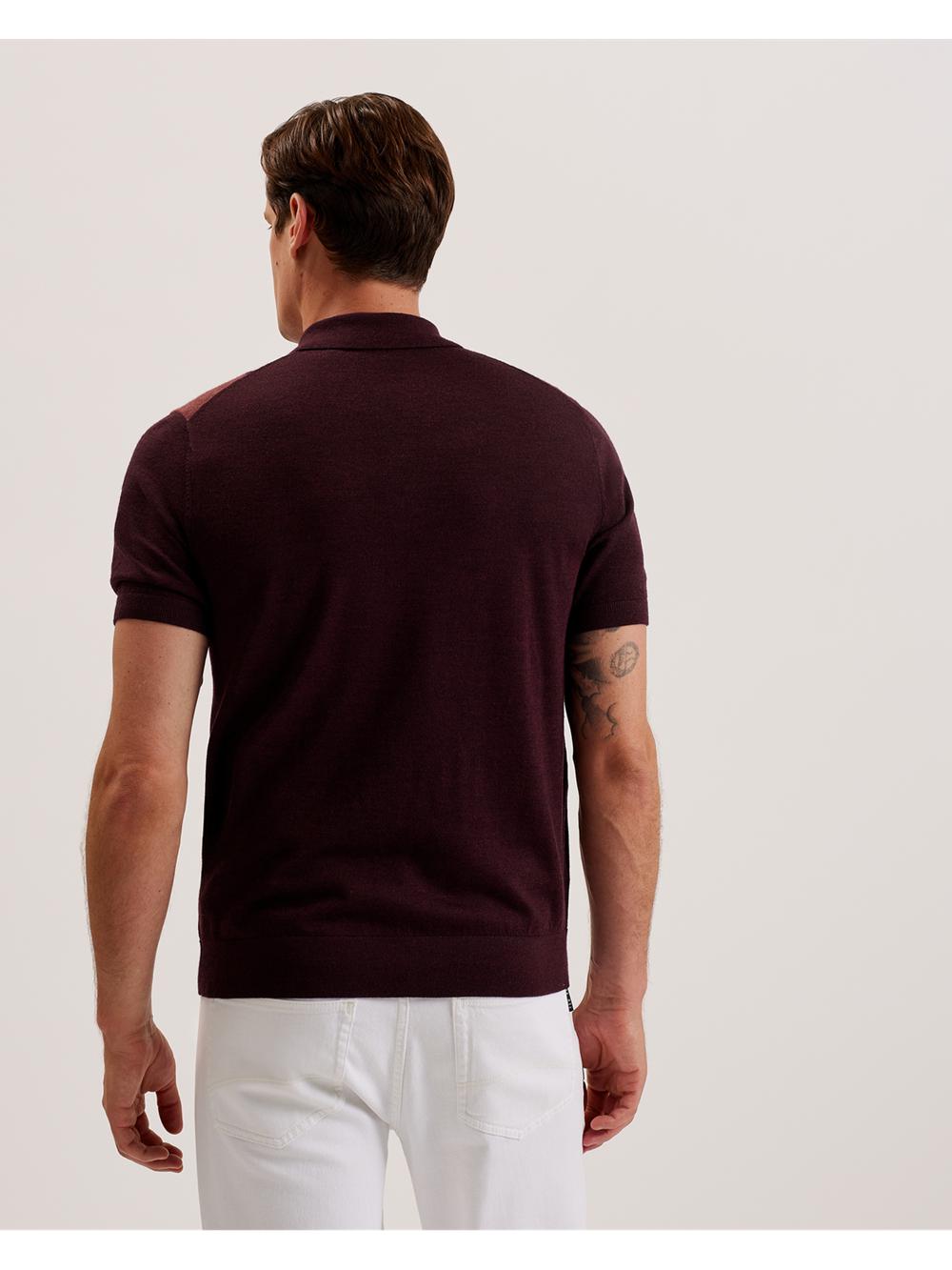Ted Baker AMBLER - Colour Block Zip Neck Wool Polo Shirts Herren Bordeaux | TCKUW-0547