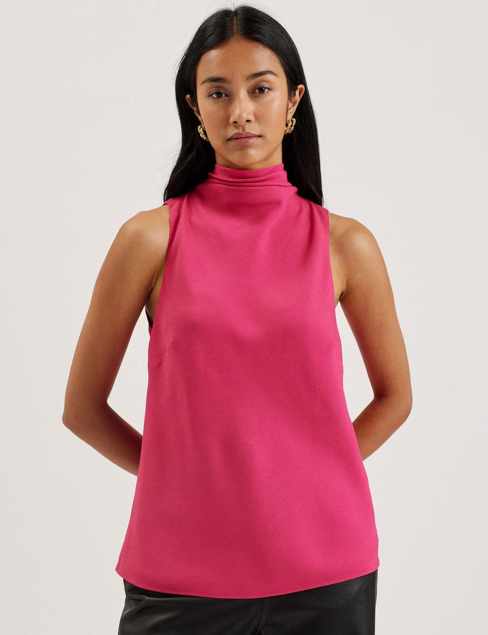 Ted Baker ANINI - Textured High Neck Sleeveless Top Bluse Damen Fuchsie | ATIBH-6031