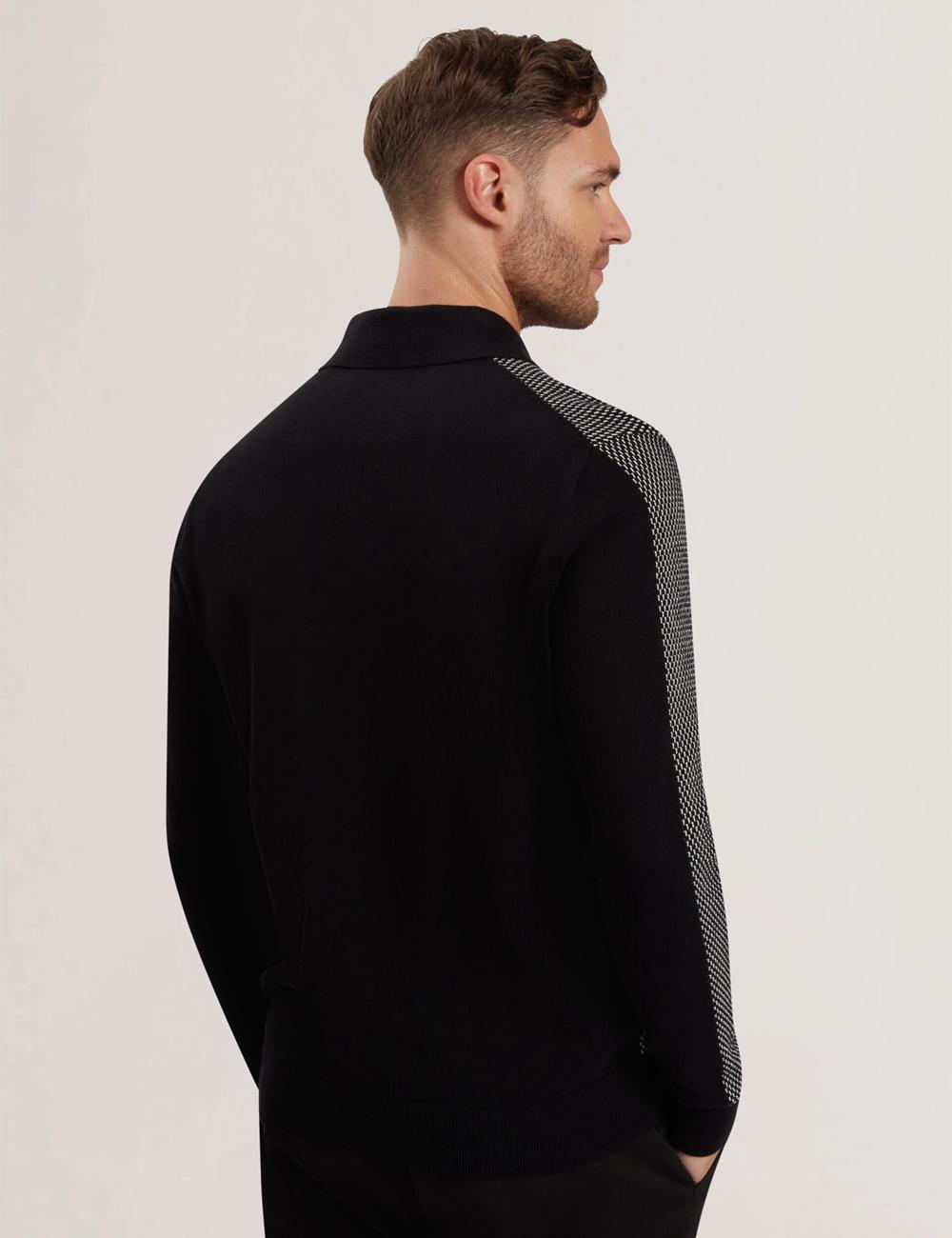 Ted Baker ARDO - Textured Knit Long Sleeve Polo Shirts Herren Schwarz | OZXYQ-9685