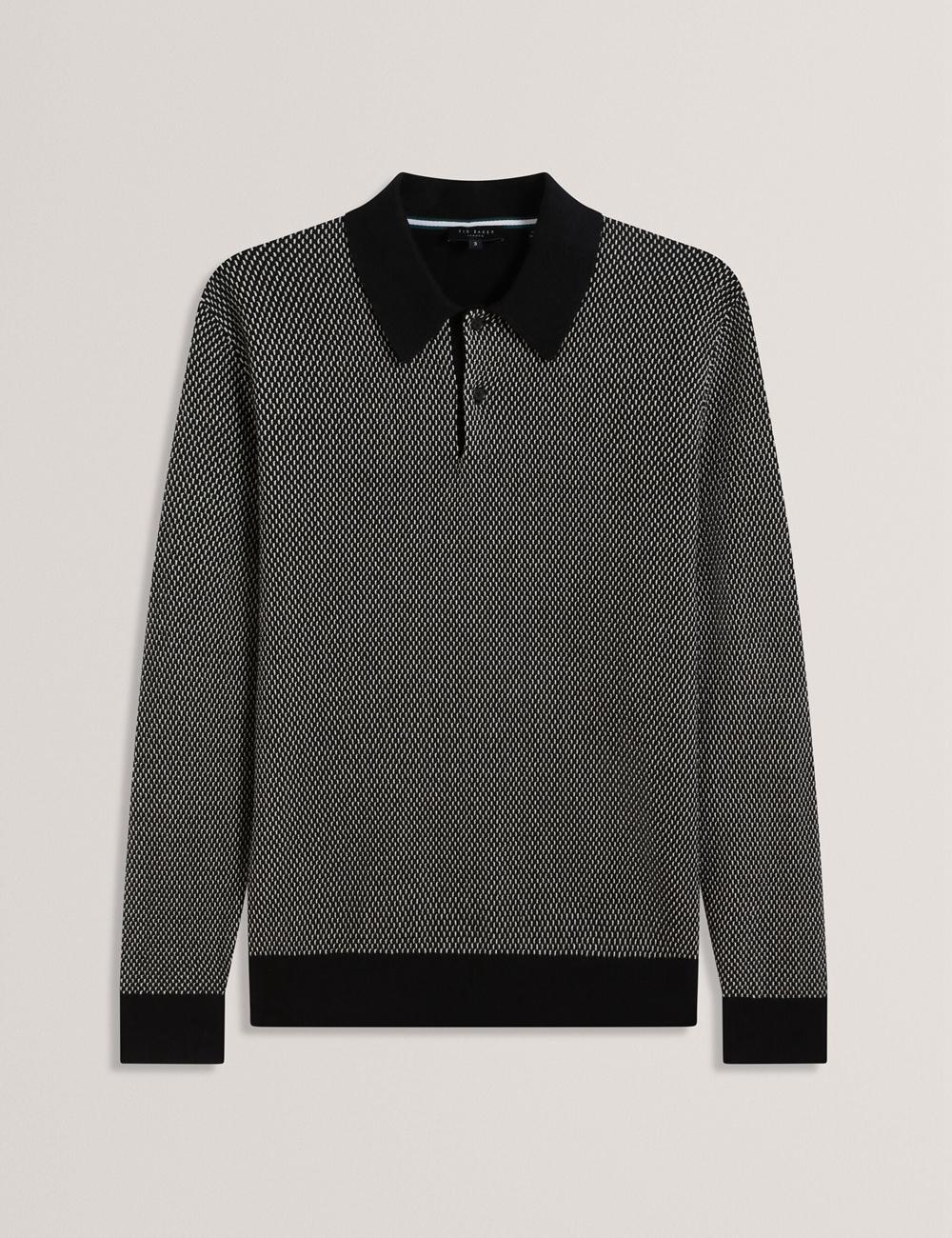 Ted Baker ARDO - Textured Knit Long Sleeve Polo Shirts Herren Schwarz | OZXYQ-9685