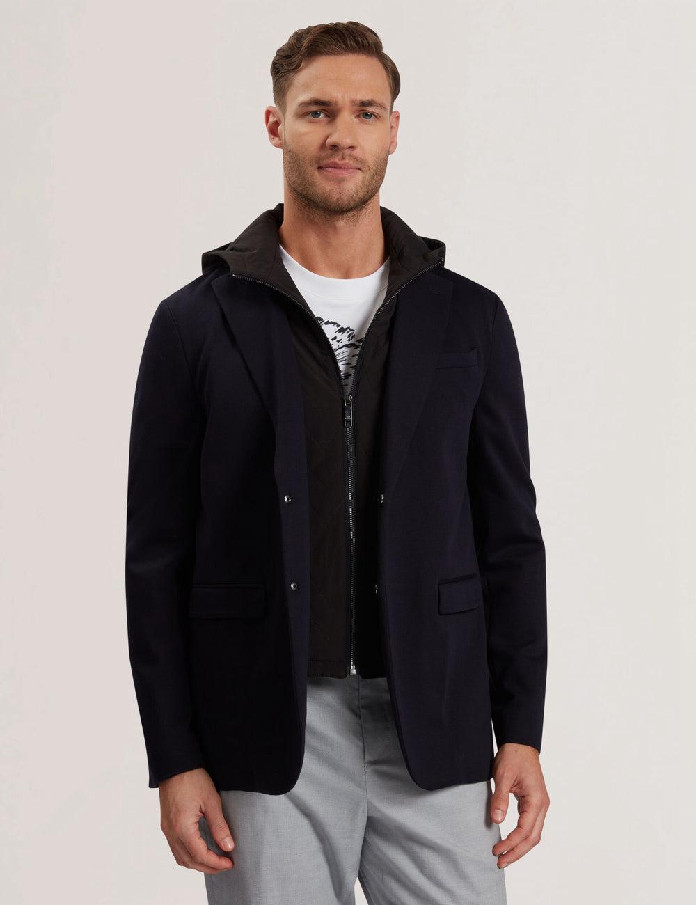 Ted Baker ASHB - Jersey Blazer With Zip-Up Hooded Liner Blazer Herren Navy | DBCNF-0821