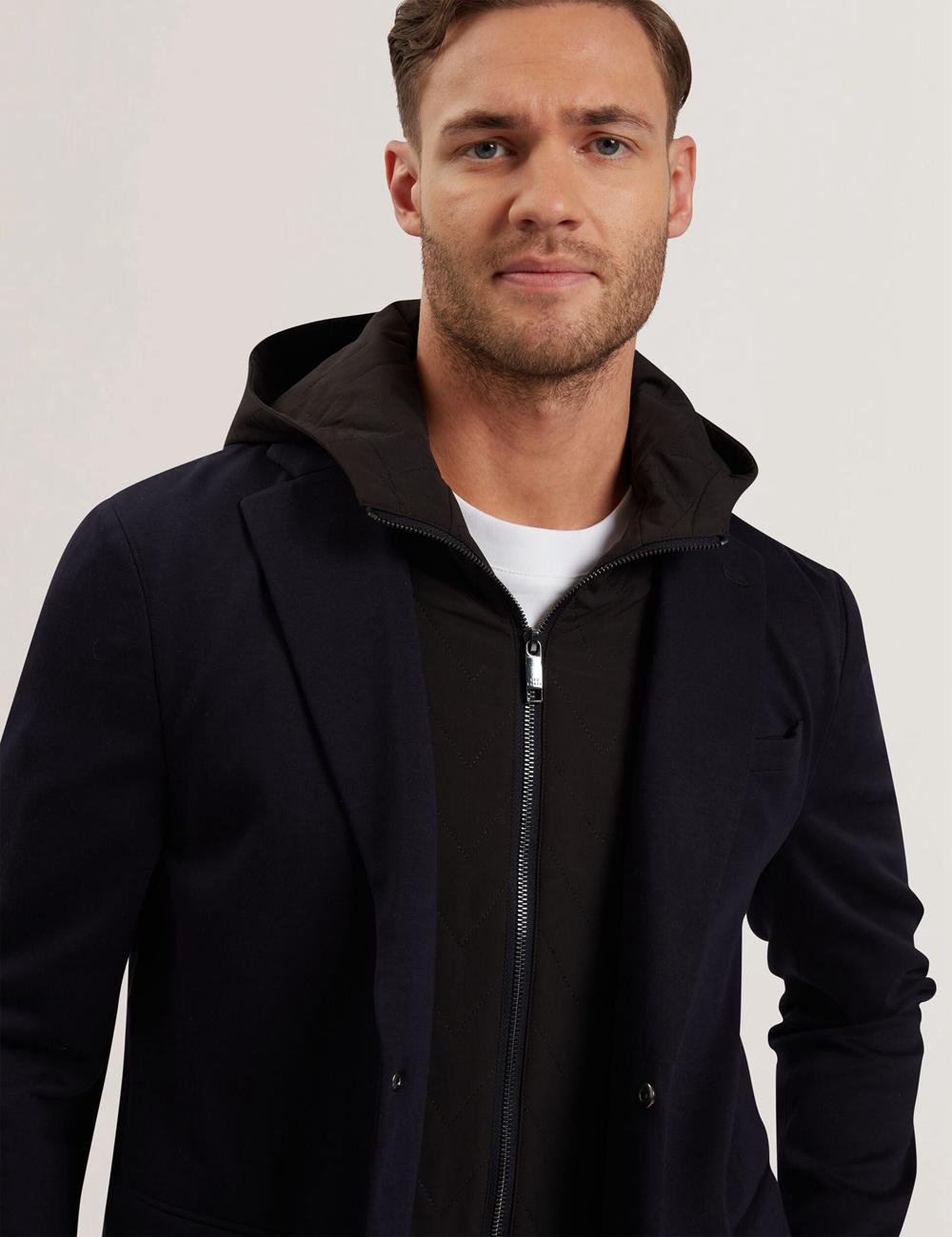 Ted Baker ASHB - Jersey Blazer With Zip-Up Hooded Liner Blazer Herren Navy | DBCNF-0821