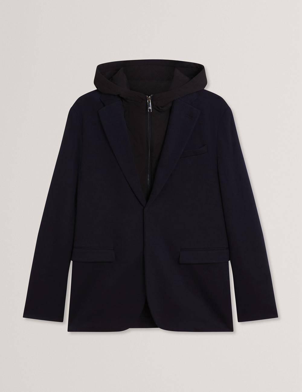 Ted Baker ASHB - Jersey Blazer With Zip-Up Hooded Liner Blazer Herren Navy | DBCNF-0821