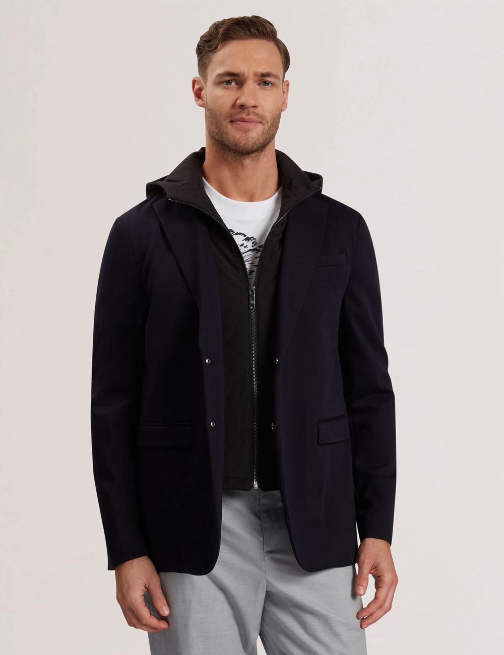 Ted Baker ASHB - Jersey Blazer With Zip-Up Hooded Liner Blazer Herren Navy | DBCNF-0821