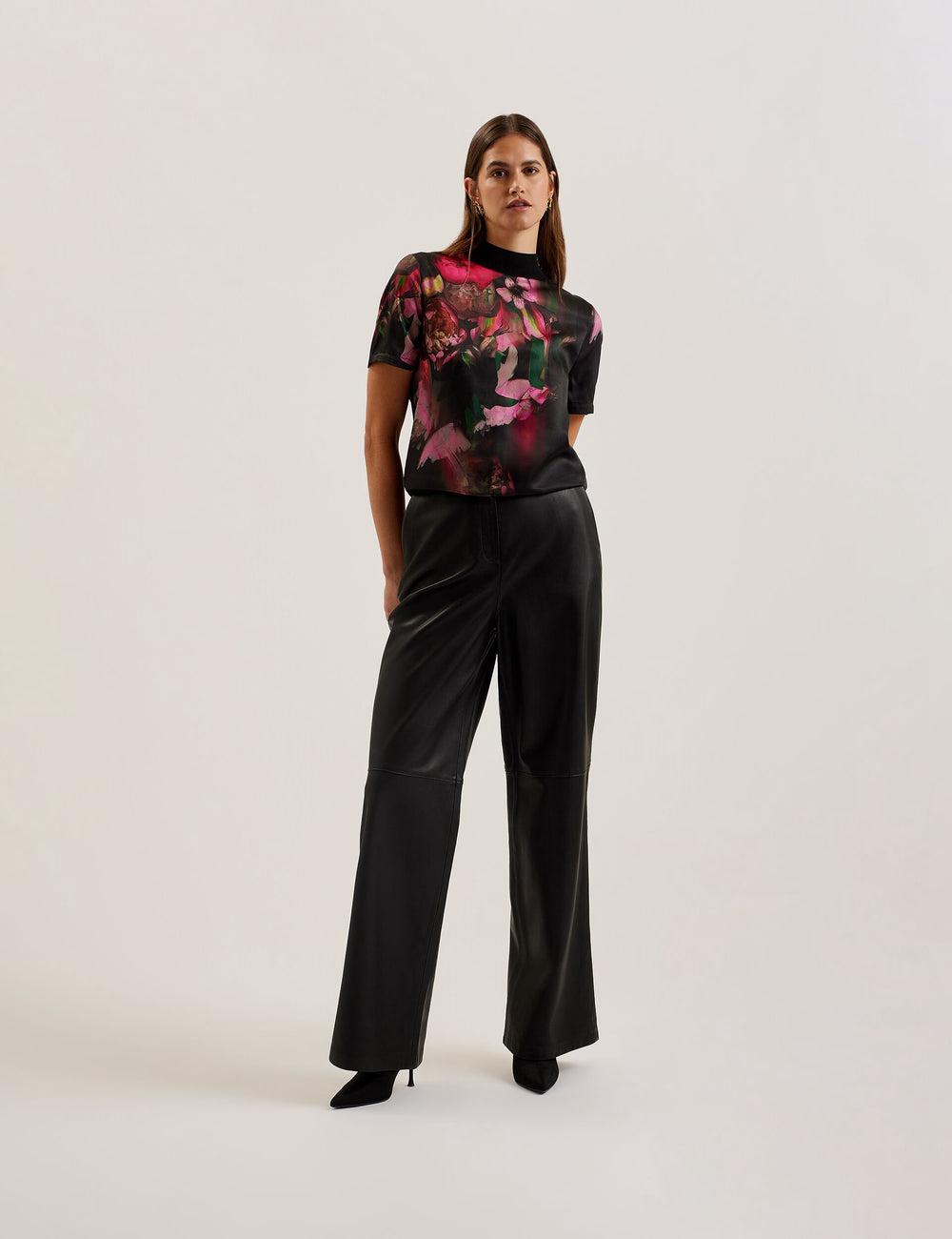 Ted Baker ASTHAA - Floral Woven Front Short Sleeve Top Bluse Damen Schwarz | AKMOW-5679