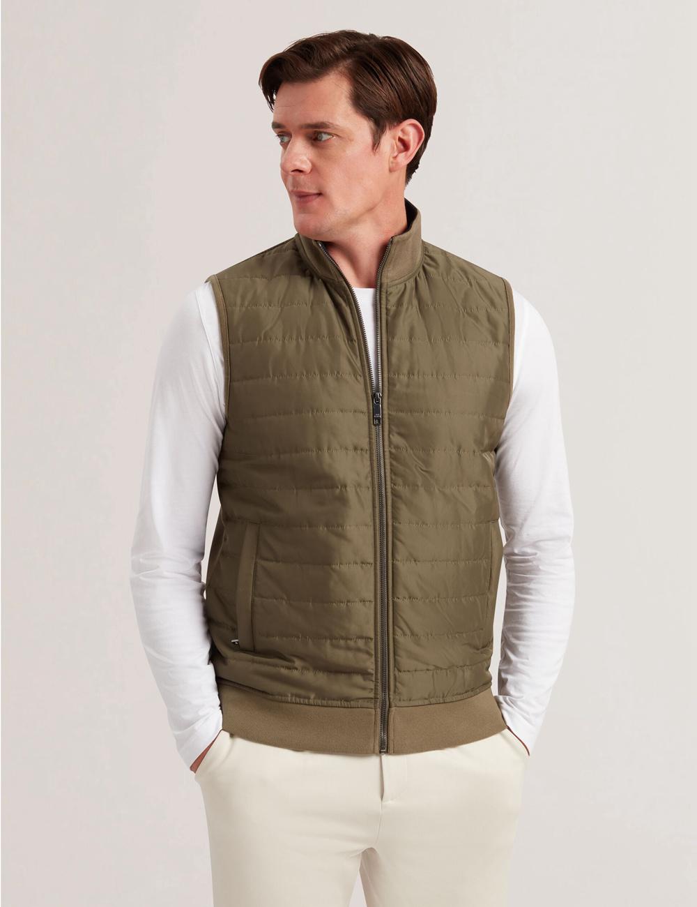 Ted Baker ATHO - Quilted Funnel Neck Zip-Up Gillets Herren Olivgrün | EFDKB-9184