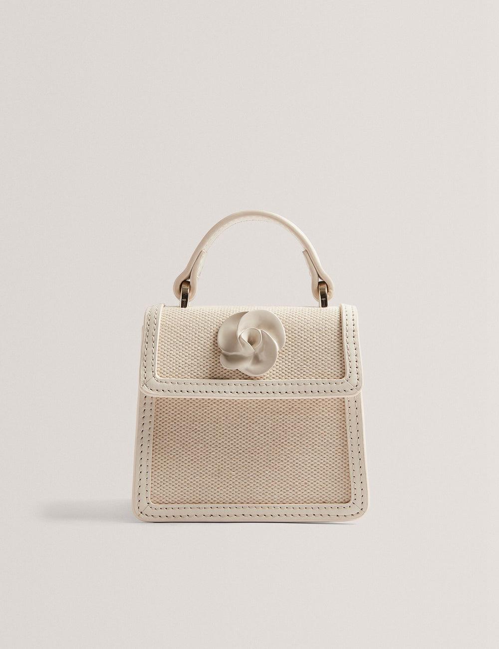 Ted Baker AUDOU - Rose Detail Canvas Mini Top Handle Umhängetasche Damen Ecru | GCZOU-5764