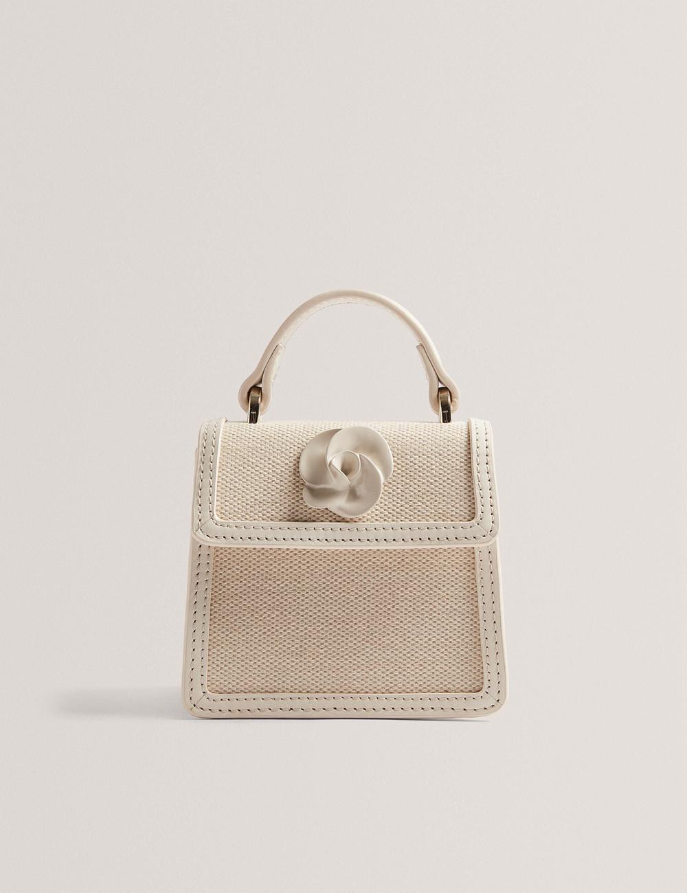 Ted Baker AUDOU - Rose Detail Canvas Mini Top Handle Umhängetasche Damen Ecru | GCZOU-5764
