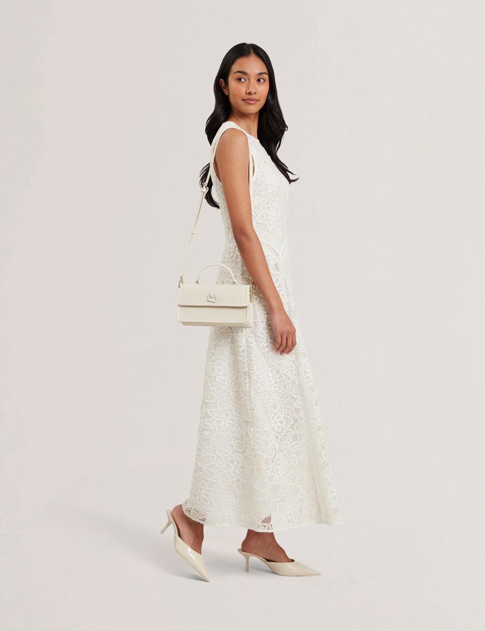 Ted Baker AUDRIS - Rose Detail Canvas Top Handleuette Umhängetasche Damen Ecru | KNTZL-5328