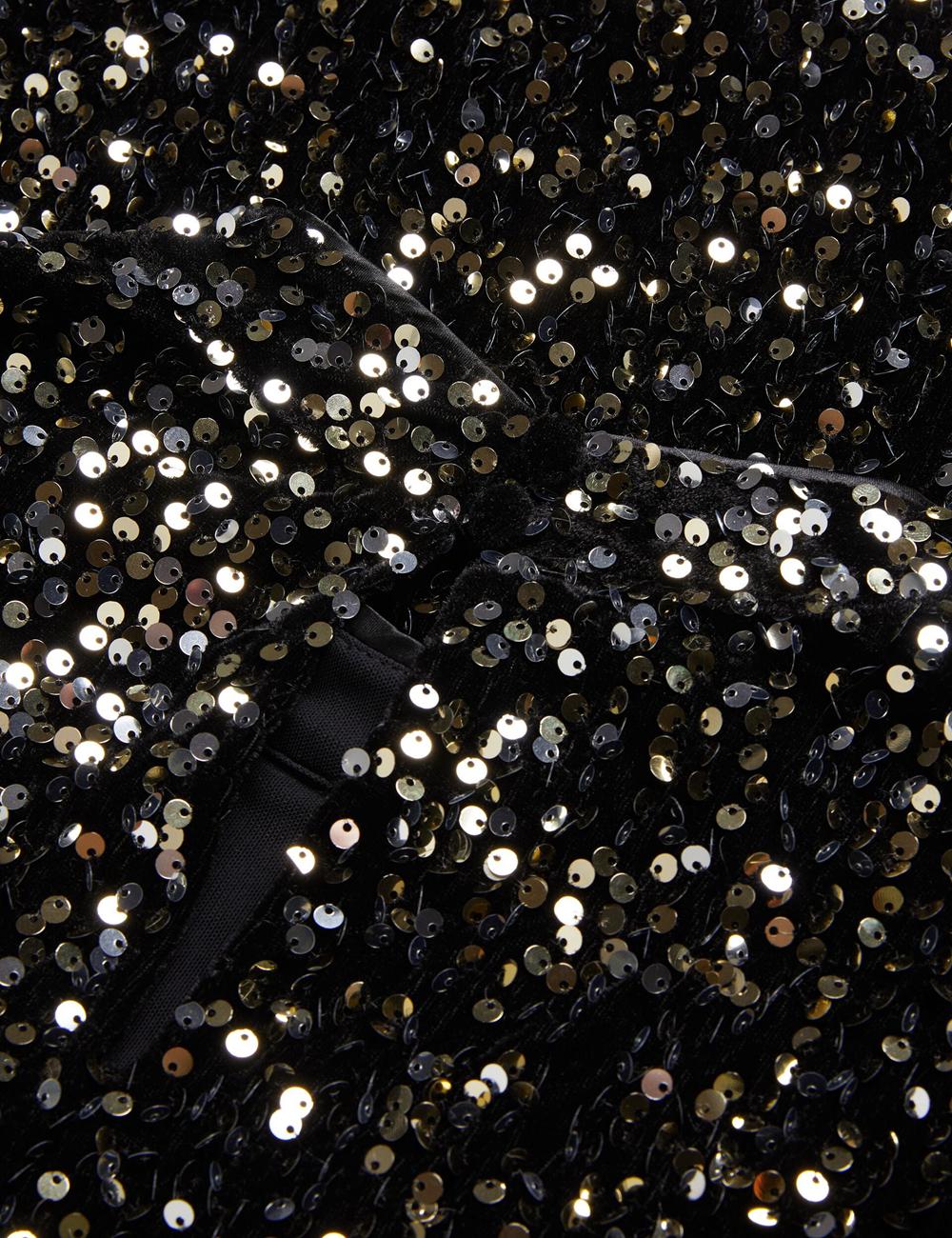 Ted Baker AUDRIYY - Sequin Embellished Velvet Shift Minikleid Damen Schwarz | DRBQM-8579