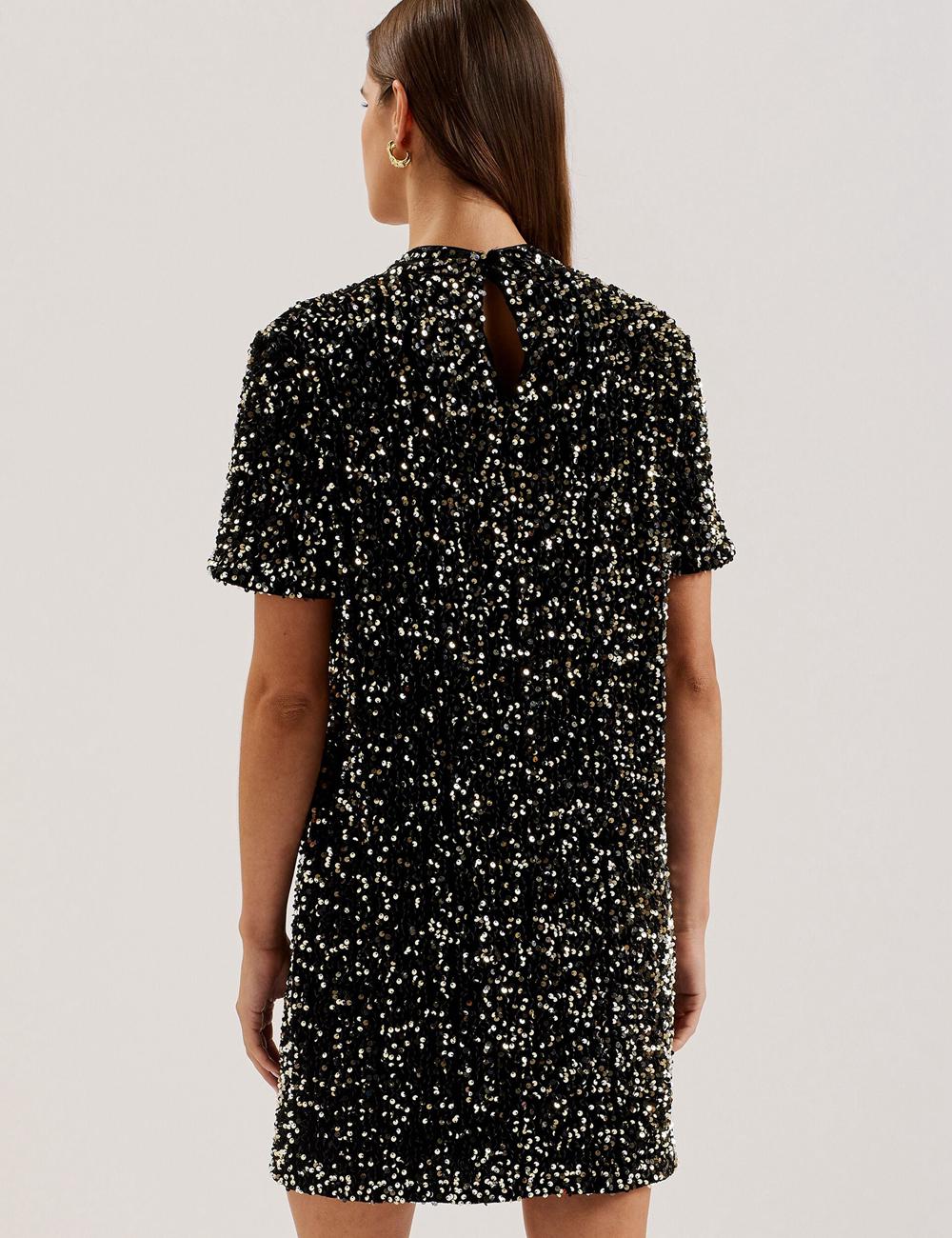 Ted Baker AUDRIYY - Sequin Embellished Velvet Shift Minikleid Damen Schwarz | DRBQM-8579