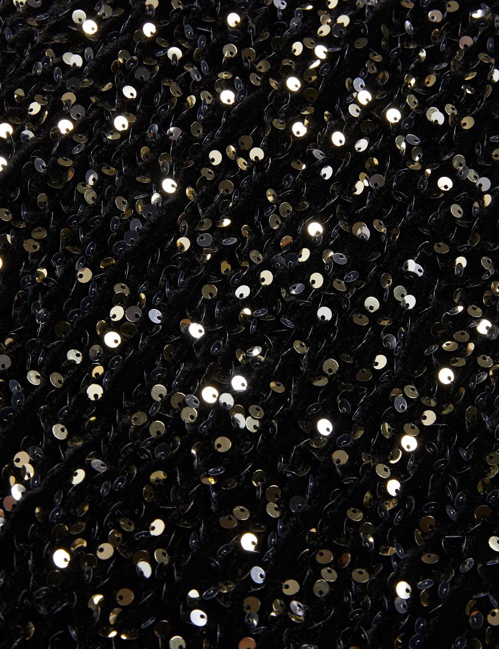 Ted Baker AUDRIYY - Sequin Embellished Velvet Shift Minikleid Damen Schwarz | DRBQM-8579