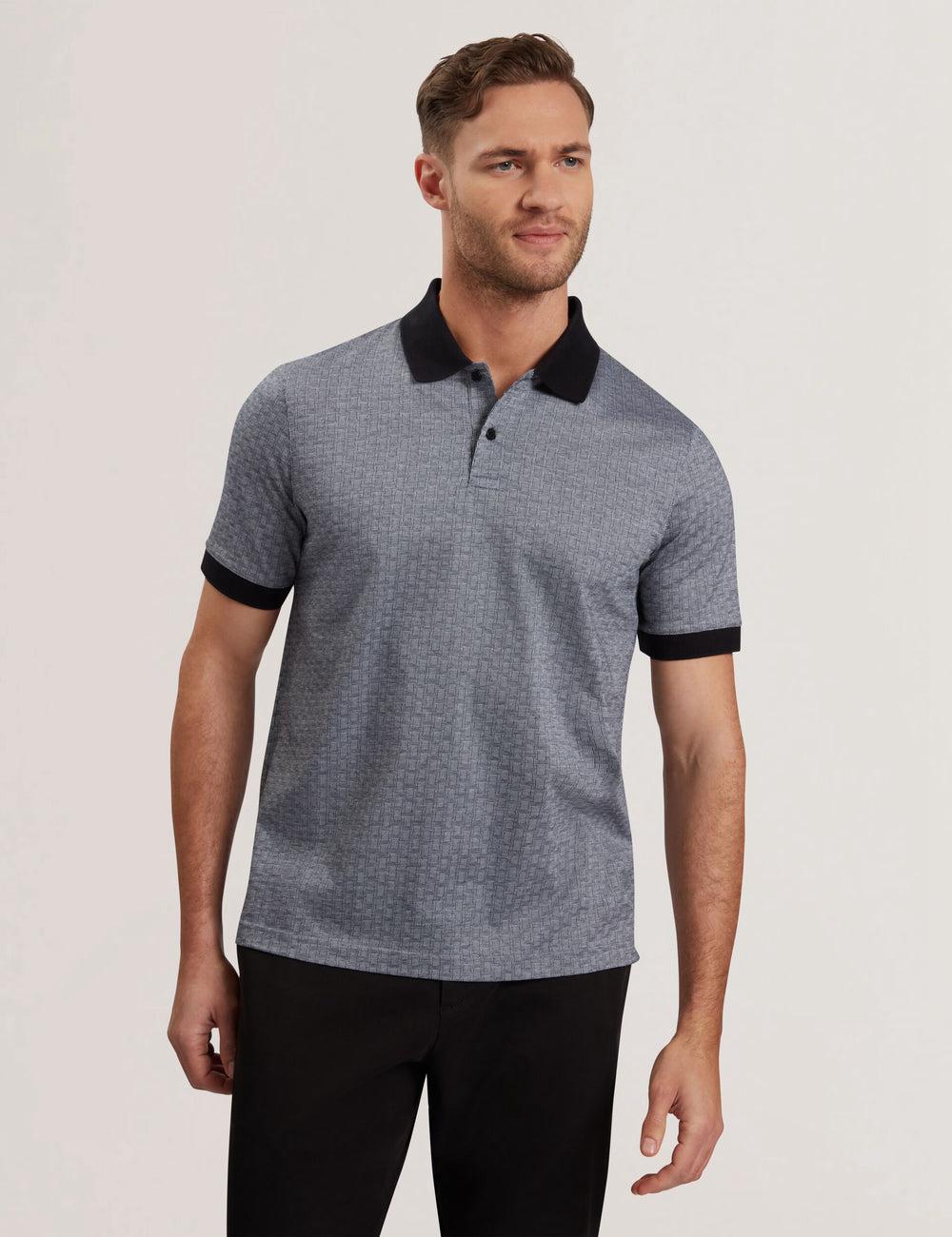 Ted Baker AUGUSO - Textured Jacquard Cotton Polo Shirts Herren Navy | UYGHJ-7128