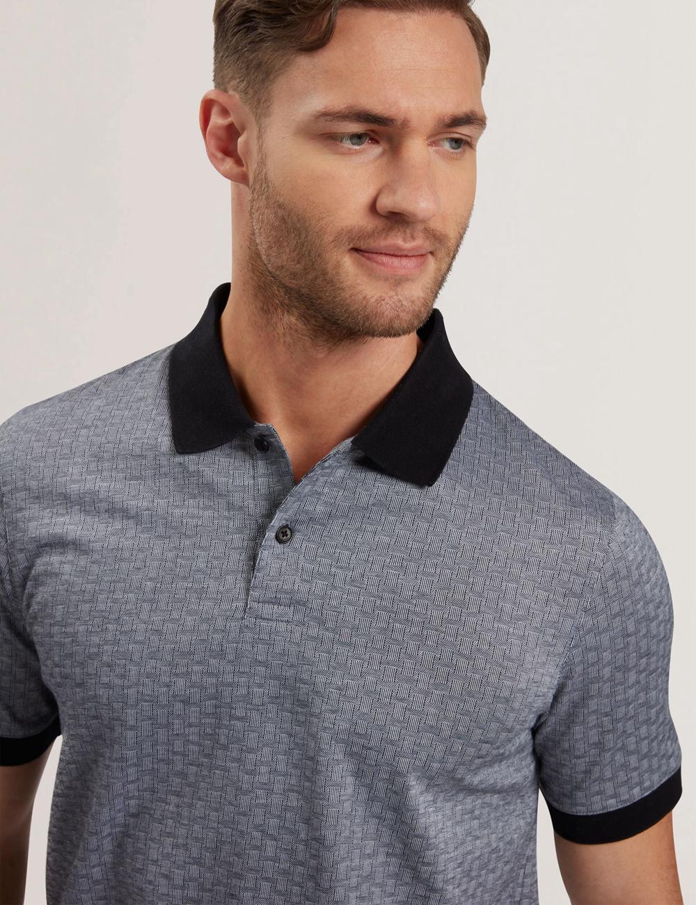 Ted Baker AUGUSO - Textured Jacquard Cotton Polo Shirts Herren Navy | UYGHJ-7128